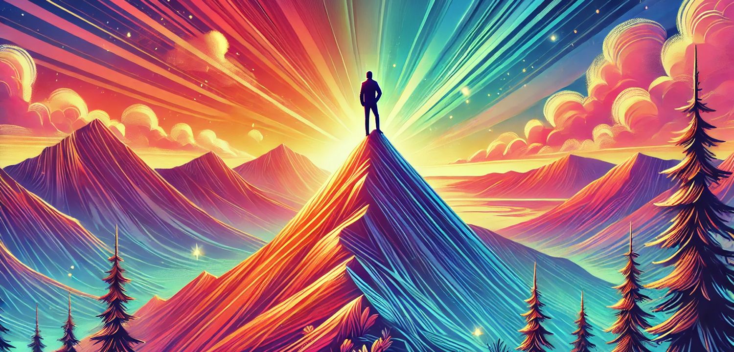 A motivational scene of a person standing on a mountain peak at sunrise, symbolizing growth and empowerment with the text 'Don't Wish It Was Easier, Be(come) Better.'
